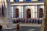 The entrance of the Foreign and Commonwealth Office with the Service detachment from the Royal Marines on the left, and the Service detachment from the Royal Navy on the right, before the Remembrance Sunday Cenotaph Ceremony 2018 at Horse Guards Parade, Westminster, London, 11 November 2018, 10:20.