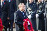 The Rt Hon Nigel Dodds OBE MP (Westminster Democratic Unionist Party Leader) carrying his wreath during the Remembrance Sunday Cenotaph Ceremony 2018 at Horse Guards Parade, Westminster, London, 11 November 2018, 10:55.