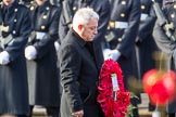 The Rt Hon John Bercow MP, Speaker of the House of Commons (on behalf of Parliament representing members of the House of Commons) carrying his wreath during the Remembrance Sunday Cenotaph Ceremony 2018 at Horse Guards Parade, Westminster, London, 11 November 2018, 10:55.