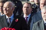 The Rt Hon Dr Liam Fox MP (Secretary of State for International Trade) during the Remembrance Sunday Cenotaph Ceremony 2018 at Horse Guards Parade, Westminster, London, 11 November 2018, 10:57.