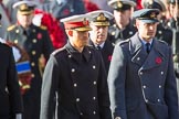 HRH The Duke of Sussex (Prince Harry), HRH The Duke of York (Prince Andrew), and HRH The Duke of Cambridge (Prince William)  during the Remembrance Sunday Cenotaph Ceremony 2018 at Horse Guards Parade, Westminster, London, 11 November 2018, 10:59.