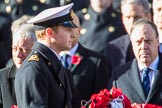Lieutenant Commander David Brannighan, Royal Navy, Equerry to The Duke of Cambridge, during Remembrance Sunday Cenotaph Ceremony 2018 at Horse Guards Parade, Westminster, London, 11 November 2018, 10:59.