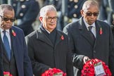 The High Commissioner of Zambia, Muyeba Shichapwa Chikonde, the High Commissioner of Malta, Joseph Cole, and the  High Commissioner of Malawi, Kena A. Mphonda,   during Remembrance Sunday Cenotaph Ceremony 2018 at Horse Guards Parade, Westminster, London, 11 November 2018, 11:13.