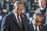The Deputy Head of Mission of The Gambia, Kalifa Bojang, and the  High Commissioner of Zambia,  Muyeba Shichapwa Chikonde, during Remembrance Sunday Cenotaph Ceremony 2018 at Horse Guards Parade, Westminster, London, 11 November 2018, 11:13.
