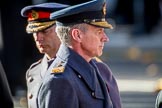 Air Chief Marshal Sir Stephen Hillier KCB CBE DFC ADC, Chief of the Air Staff during the Remembrance Sunday Cenotaph Ceremony 2018 at Horse Guards Parade, Westminster, London, 11 November 2018, 11:16.