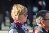 The Right Reverend and Right Honourable Dame Sarah Mullally DBE, the Lord Bishop of London returning to the Foreign and Commonwealth Office during Remembrance Sunday Cenotaph Ceremony 2018 at Horse Guards Parade, Westminster, London, 11 November 2018, 11:23.