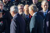 Former prime ministers John Major and Tony Blair returning to the Foreign and Commonwealth Office during Remembrance Sunday Cenotaph Ceremony 2018 at Horse Guards Parade, Westminster, London, 11 November 2018, 11:25.