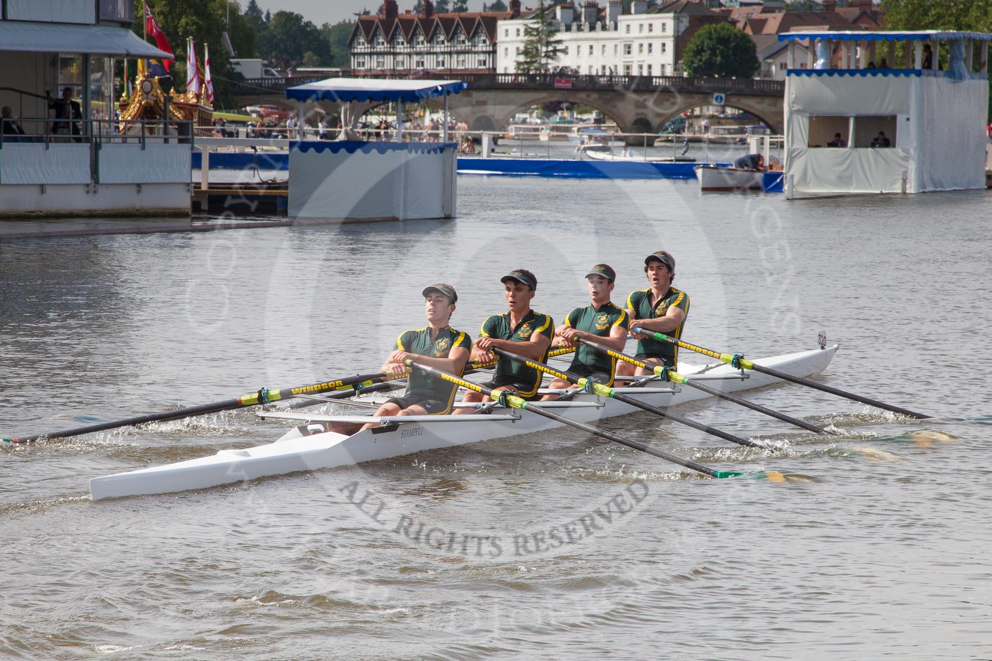 Henley Royal Regatta 2012 (Thursday): Race 9, Fawley Challenge Cup:  The Windsor Boys' School 'A'  (320, Bucks) v Eton College 'B'  (296, Berks).
River Thames beteen Henley-on-Thames and Remenham/Temple Island ,
Henley-on-Thames,
Oxfordshire,
United Kingdom,
on 28 June 2012 at 09:52, image #48