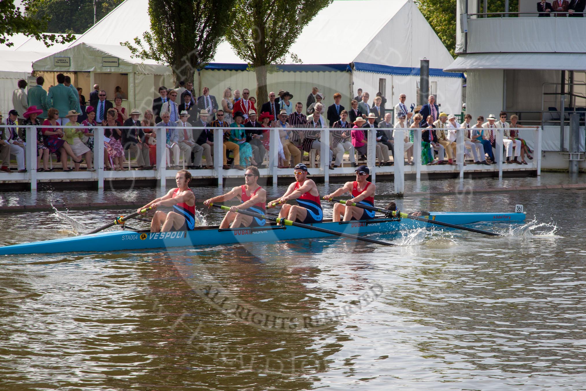 Henley Royal Regatta 2012 (Thursday): Race 10, Britannia Challenge Cup:  Agecroft Rowing Club  (342, Bucks) v Star Club'  (361, Berks).
River Thames beteen Henley-on-Thames and Remenham/Temple Island ,
Henley-on-Thames,
Oxfordshire,
United Kingdom,
on 28 June 2012 at 09:57, image #56