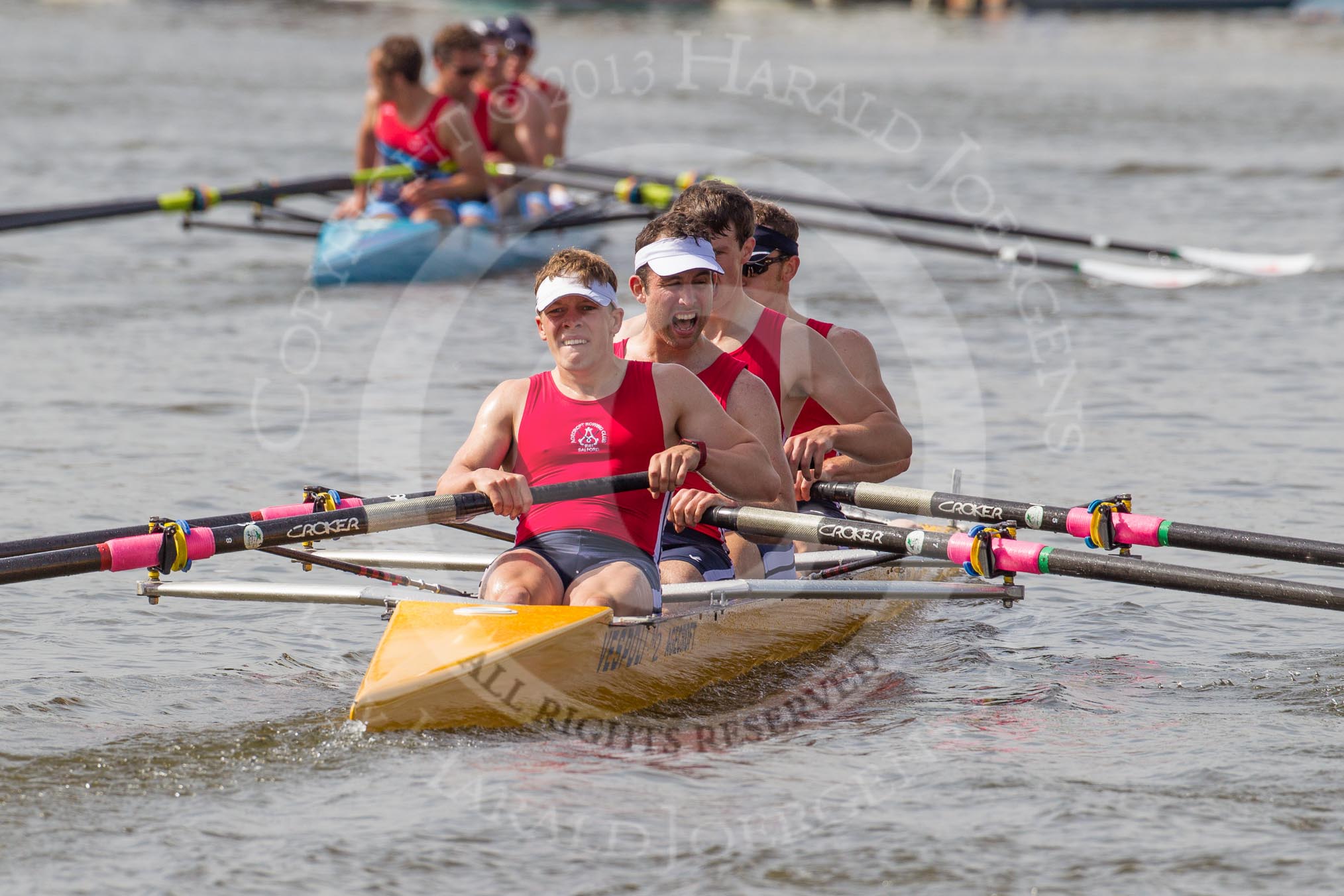 Henley Royal Regatta 2012 (Thursday): Race 10, Britannia Challenge Cup:  Agecroft Rowing Club  (342, Bucks) v Star Club'  (361, Berks).
River Thames beteen Henley-on-Thames and Remenham/Temple Island ,
Henley-on-Thames,
Oxfordshire,
United Kingdom,
on 28 June 2012 at 09:58, image #60