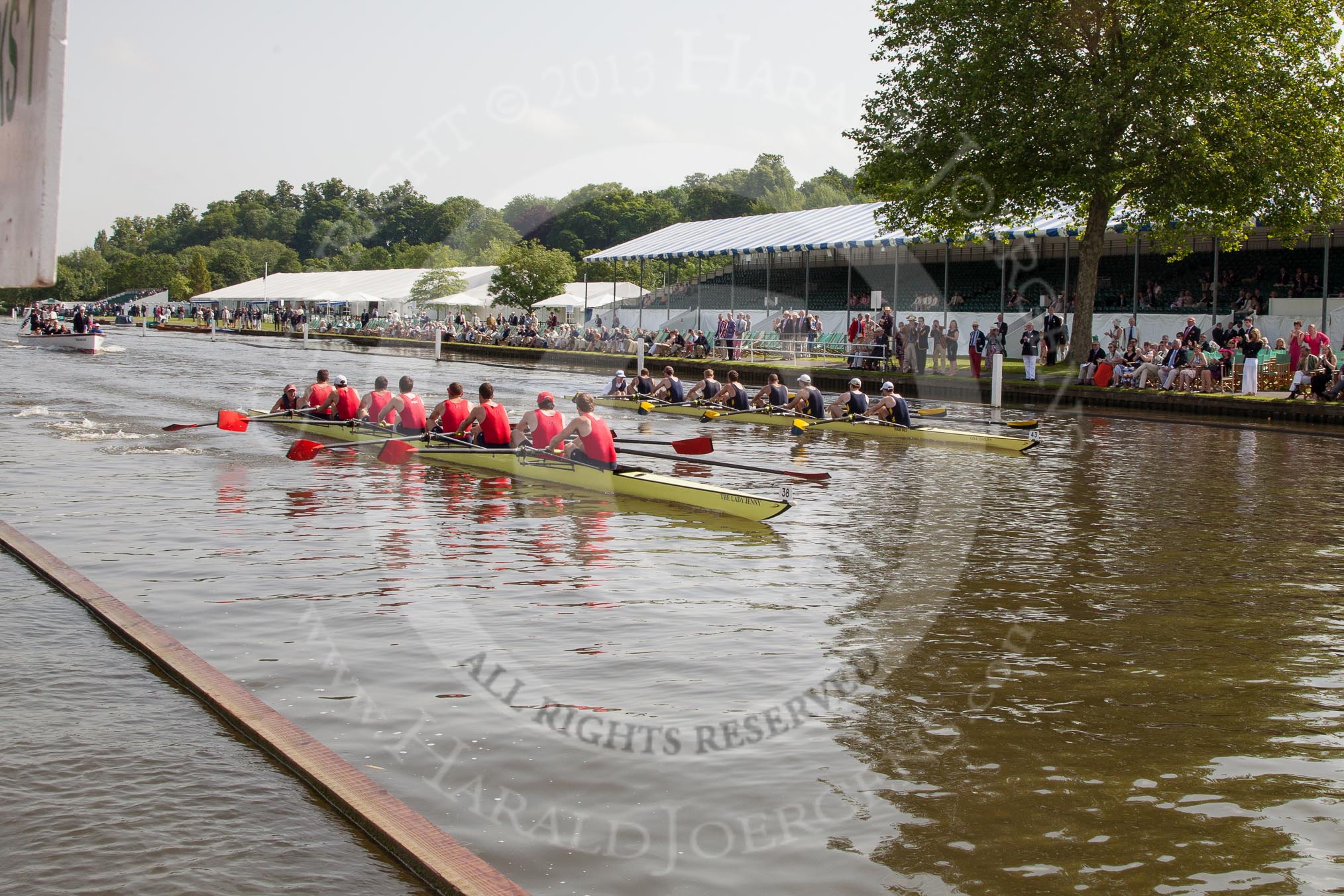 Henley Royal Regatta 2012 (Thursday): Race 11, Thames Challenge Cup:  Potomac Boat Club, U.S.A.  (38, Bucks) v Royal Hong Kong Yacht Club, Hong Kong, China  (43, Berks).
River Thames beteen Henley-on-Thames and Remenham/Temple Island ,
Henley-on-Thames,
Oxfordshire,
United Kingdom,
on 28 June 2012 at 10:05, image #62