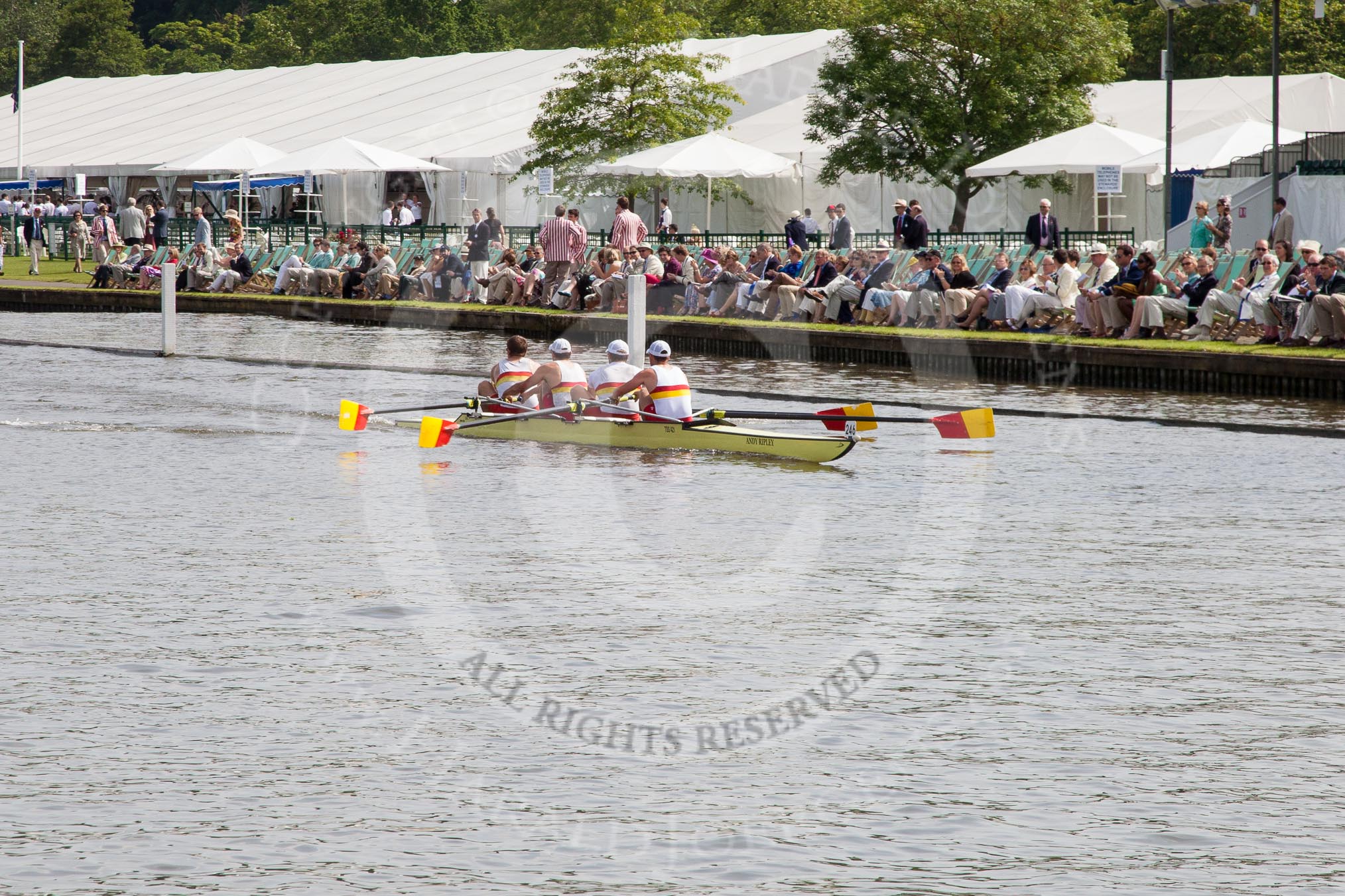 Henley Royal Regatta 2012 (Thursday): Race 13, Wyfold Elizabeth Challenge Cup:  London Rowing Club 'A'  (223, Bucks) v The Tideway Scullers's School  (246, Berks).
River Thames beteen Henley-on-Thames and Remenham/Temple Island ,
Henley-on-Thames,
Oxfordshire,
United Kingdom,
on 28 June 2012 at 10:15, image #76