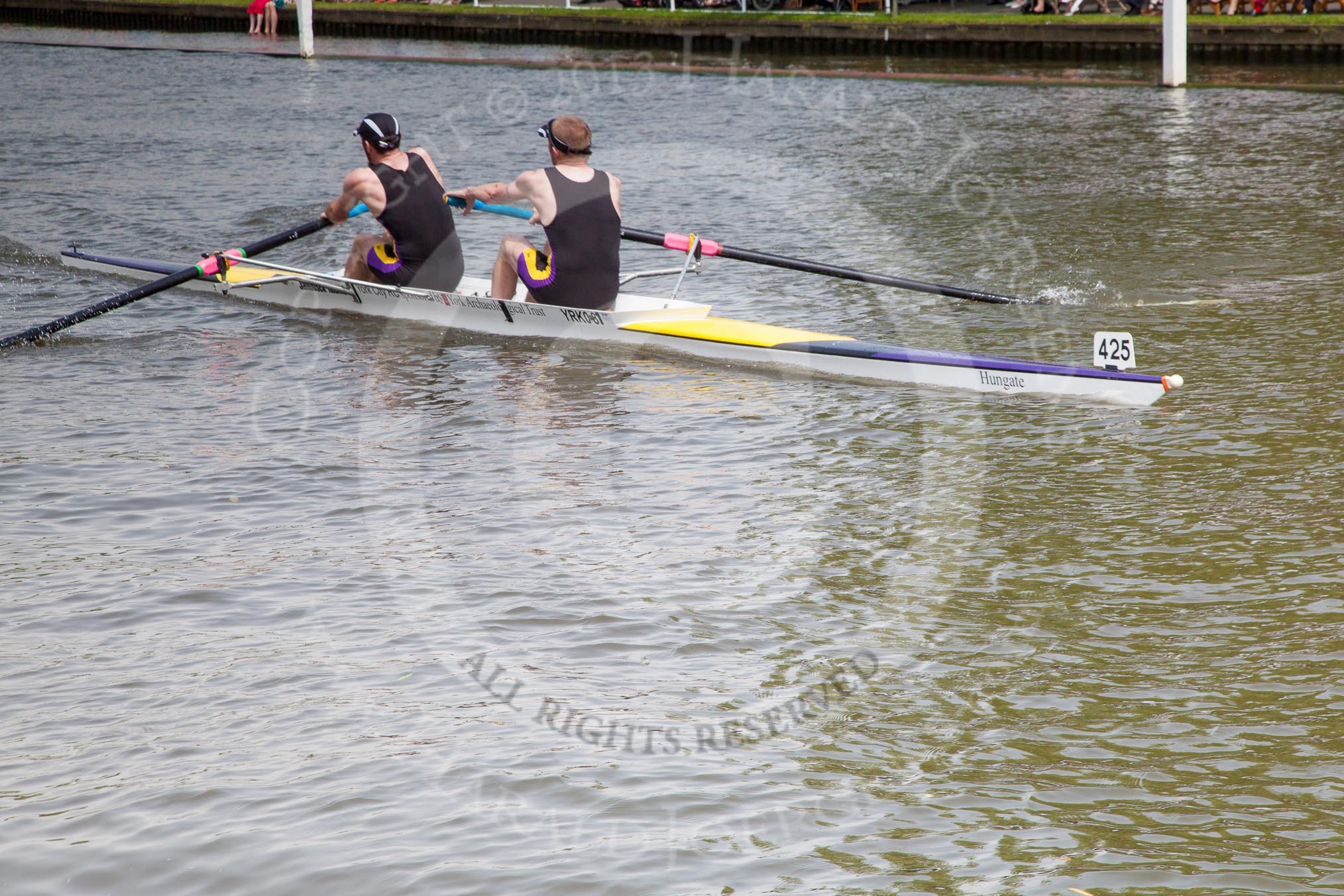 Henley Royal Regatta 2012 (Thursday): Race 40, Silver Goblets & Nickalls' Challenge Cup:  York City Rowing Club (425, Bucks) v University of London and Imperial College London (420, Berks).
River Thames beteen Henley-on-Thames and Remenham/Temple Island ,
Henley-on-Thames,
Oxfordshire,
United Kingdom,
on 28 June 2012 at 14:28, image #288