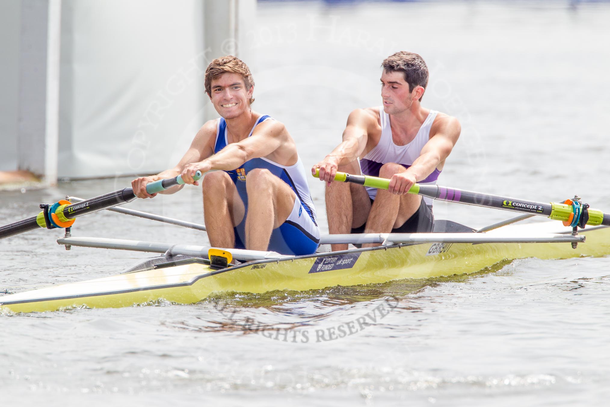 Henley Royal Regatta 2012 (Thursday): Race 40, Silver Goblets & Nickalls' Challenge Cup:  York City Rowing Club (425, Bucks) v University of London and Imperial College London (420, Berks).
River Thames beteen Henley-on-Thames and Remenham/Temple Island ,
Henley-on-Thames,
Oxfordshire,
United Kingdom,
on 28 June 2012 at 14:28, image #290