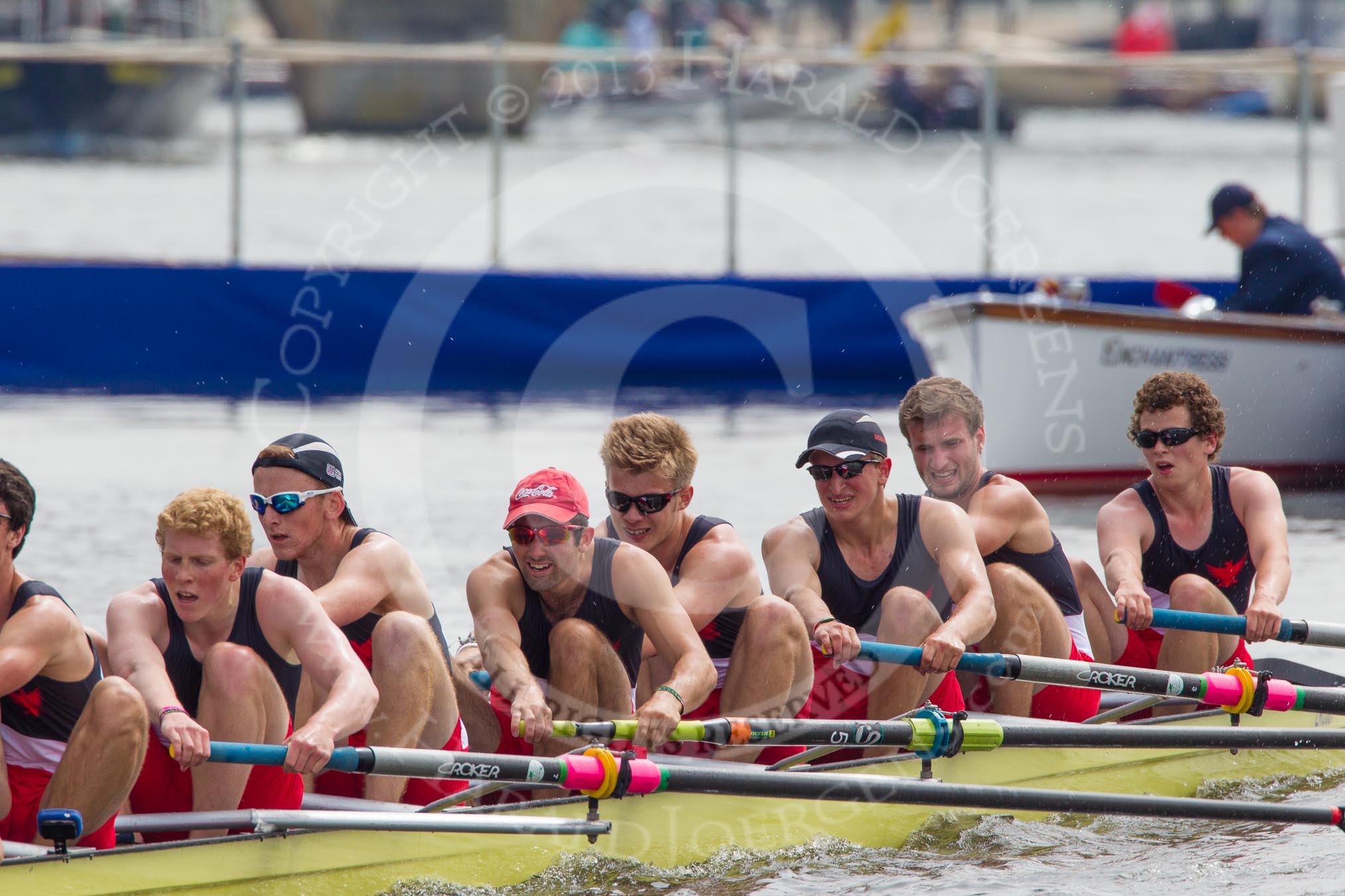 Henley Royal Regatta 2012 (Thursday): Race 41, Princess Elizabeth Challenge Cup:  Radley College (147, Bucks) v Bedford Modern School (124, Berks).
River Thames beteen Henley-on-Thames and Remenham/Temple Island ,
Henley-on-Thames,
Oxfordshire,
United Kingdom,
on 28 June 2012 at 14:38, image #300