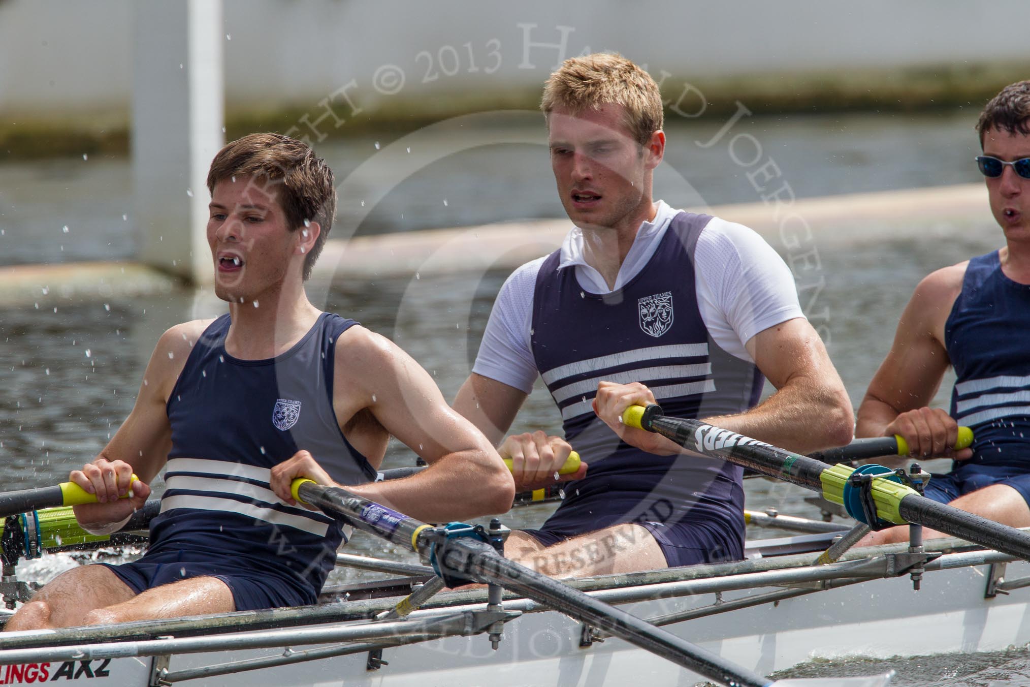 Henley Royal Regatta 2012 (Thursday): Race 44, Prince of Wales Challenge Cup:  Leander Club (276, Bucks) v Upper Thames Rowing Club 'B' (288, Berks).
River Thames beteen Henley-on-Thames and Remenham/Temple Island ,
Henley-on-Thames,
Oxfordshire,
United Kingdom,
on 28 June 2012 at 14:52, image #322