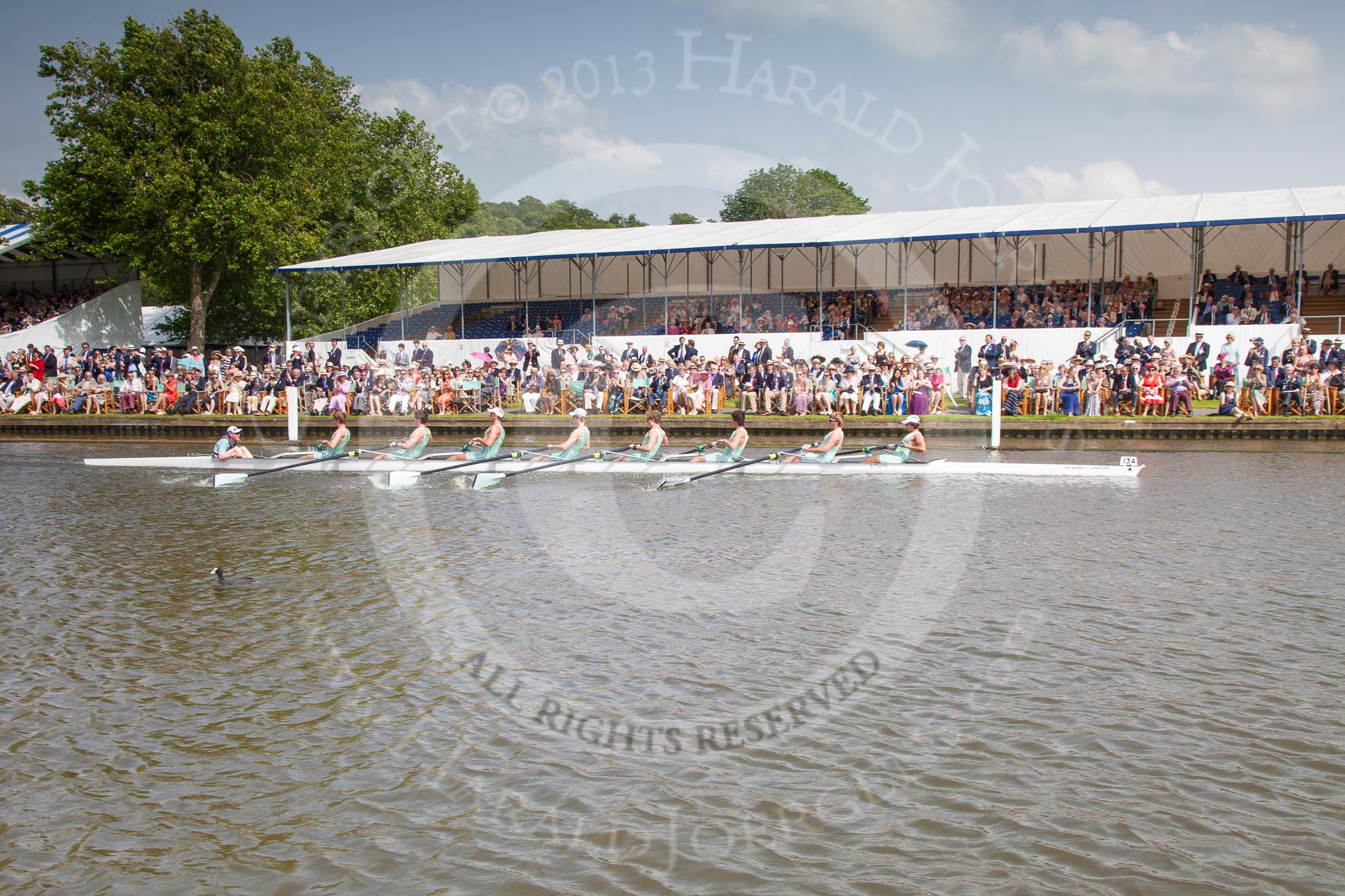 Henley Royal Regatta 2012 (Thursday): Race 52, Princess Elizabeth Challenge Cup:  Bedford School (125, Bucks) v Eton College (134, Berks).
River Thames beteen Henley-on-Thames and Remenham/Temple Island ,
Henley-on-Thames,
Oxfordshire,
United Kingdom,
on 28 June 2012 at 15:41, image #378