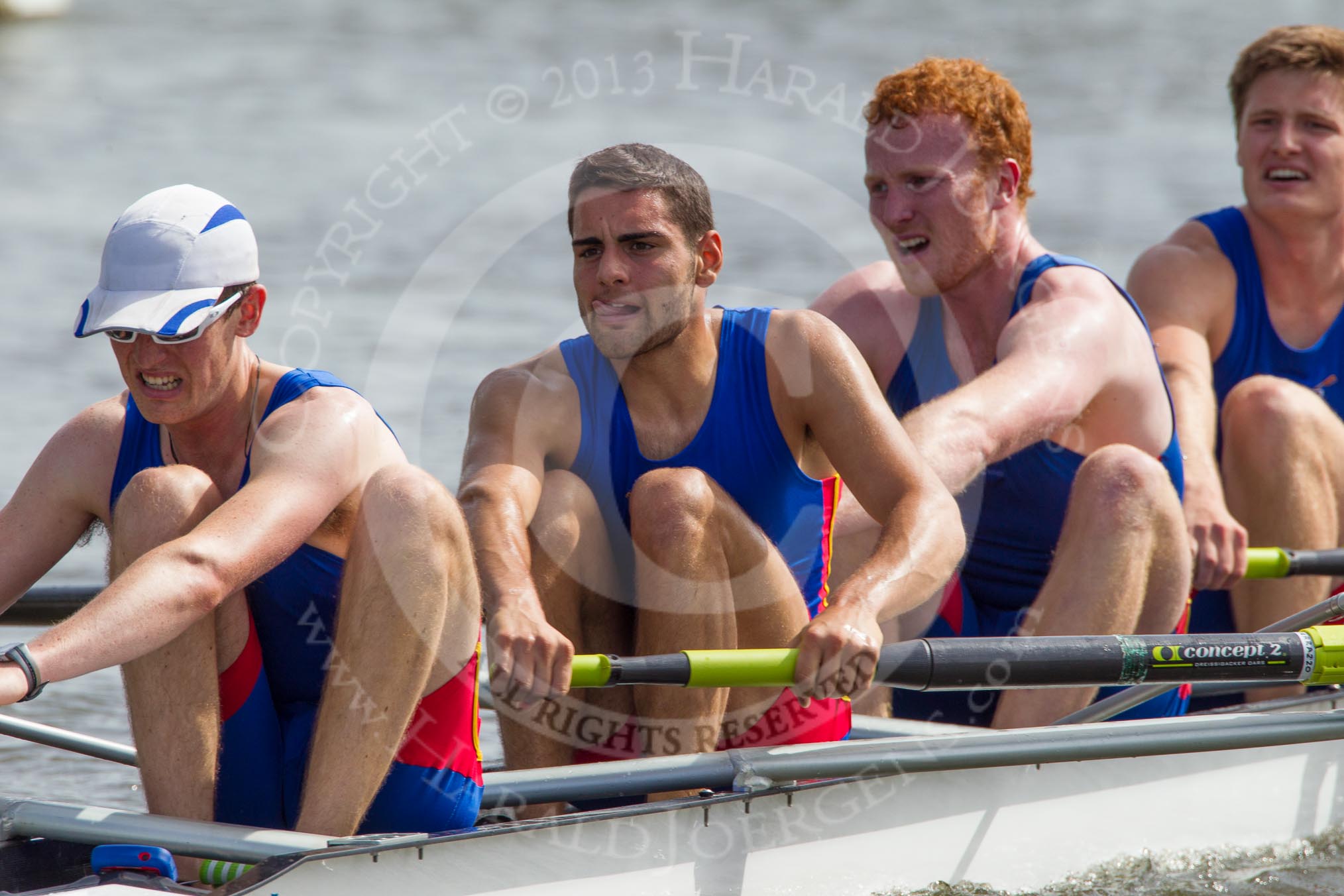 Photo 1206281559101D47536HaraldJoergens Henley Royal Regatta 2012 (Thursday): Race 55, Prince Albert Challenge Cup: University of Birmingham (397, Bucks) v Harvard University, U.S.A. (382, Berks).
River Thames beteen Henley-on-Thames and Remenham/Temple Island ,
Henley-on-Thames,
Oxfordshire,
United Kingdom,
on 28 June 2012 at 15:58, image #404