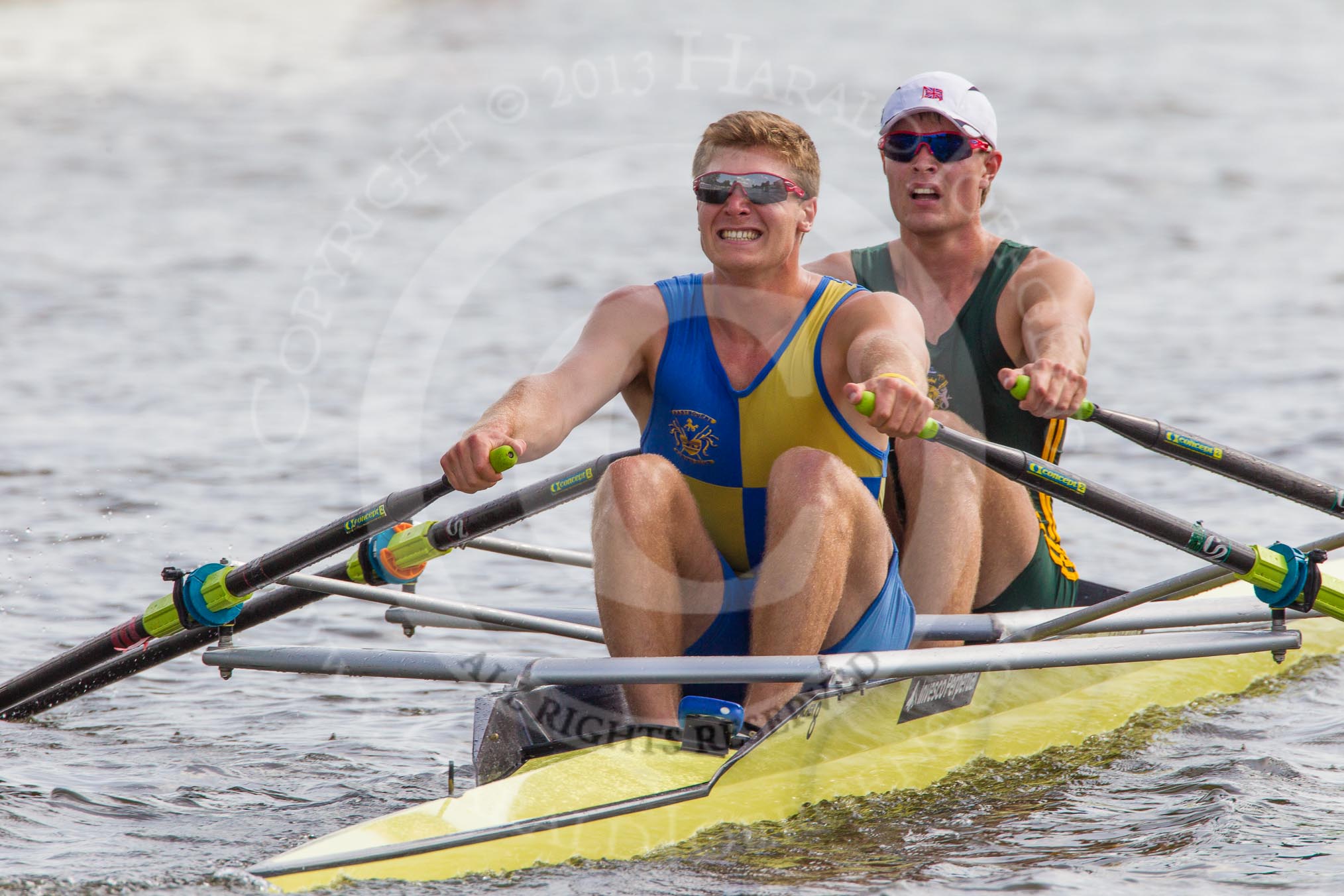 Henley Royal Regatta 2012 (Thursday): Race 60, Double Sculls Challenge Cup:  Northwich Rowing Club and Eastbourne Rowing Club (442, Bucks) v University of Groningenand Amsterdamsche Studenten Roeivereeniging Nereus, Holland (450, Berks).
River Thames beteen Henley-on-Thames and Remenham/Temple Island ,
Henley-on-Thames,
Oxfordshire,
United Kingdom,
on 28 June 2012 at 16:28, image #441