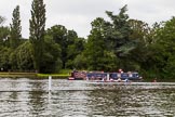 Henley Royal Regatta 2013 (Monday): River traffic two days before the race, narrowboat "Half a Shilling" meeting rowers on the race course whilst being overtaken by a boat on the way to the start line..
River Thames between Henley and Temple Island,
Henley-on-Thames,
Berkshire,
United Kingdom,
on 01 July 2013 at 15:28, image #39