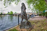 Henley Royal Regatta 2013 (Wednesday): The "Ama" mermaid bronze statue opposite the boat tents, on Red Lion Lawn, with Henley Bridge behind..
River Thames between Henley and Temple Island,
Henley-on-Thames,
Berkshire,
United Kingdom,
on 03 July 2013 at 09:31, image #10