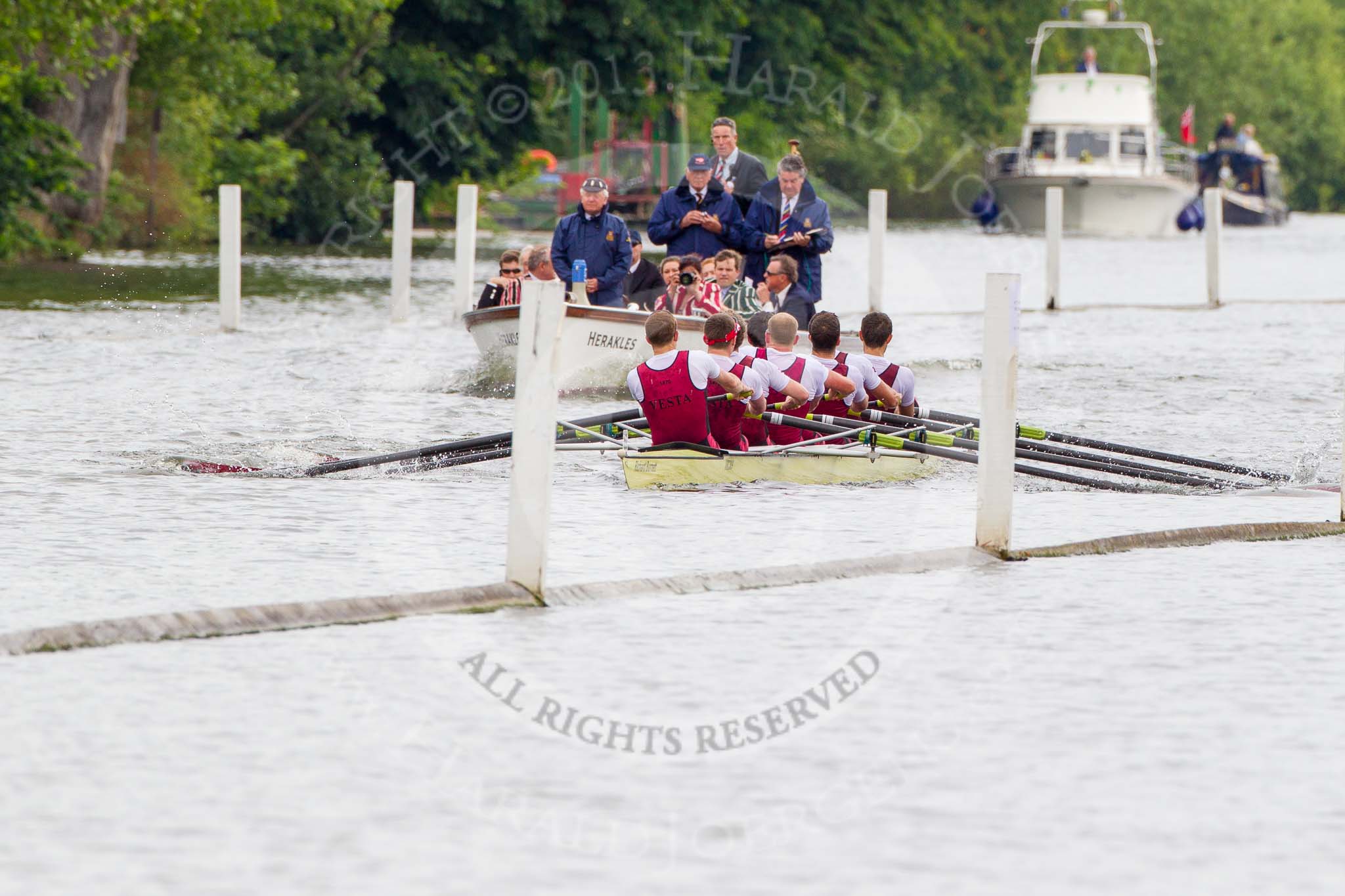 Henley Royal Regatta 2013, Thursday.
River Thames between Henley and Temple Island,
Henley-on-Thames,
Berkshire,
United Kingdom,
on 04 July 2013 at 10:04, image #49