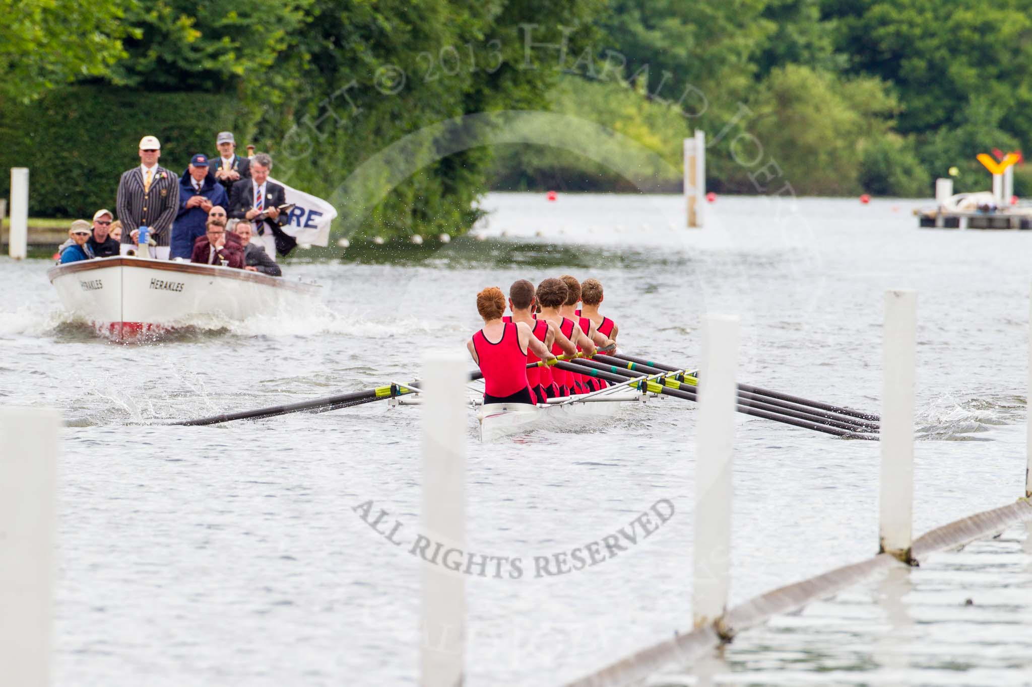 Henley Royal Regatta 2013, Thursday.
River Thames between Henley and Temple Island,
Henley-on-Thames,
Berkshire,
United Kingdom,
on 04 July 2013 at 11:30, image #200