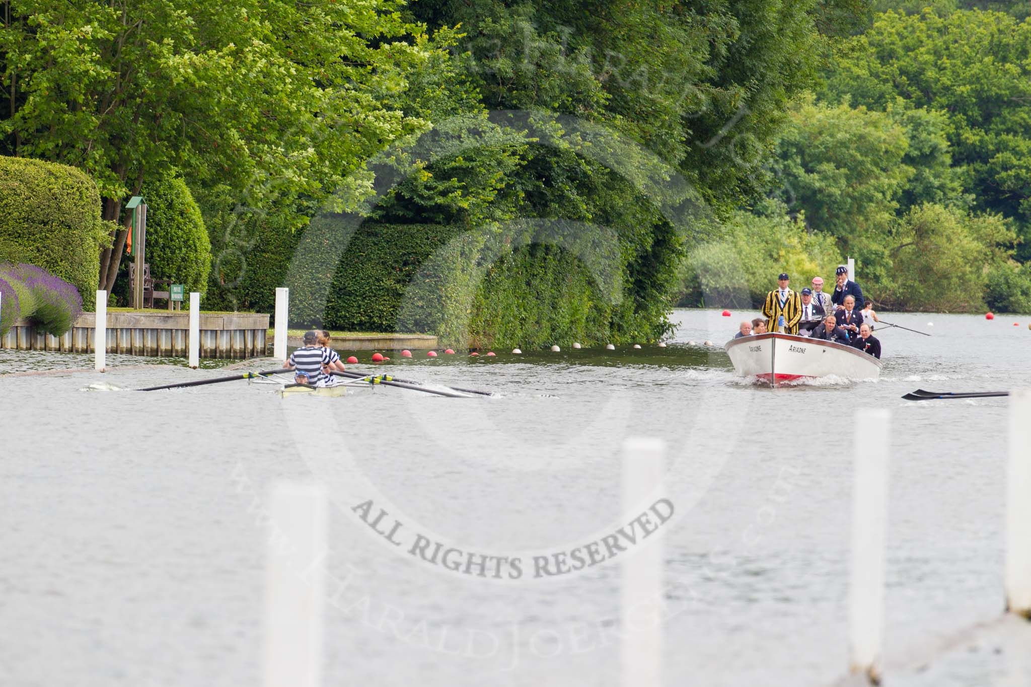 Henley Royal Regatta 2013, Thursday.
River Thames between Henley and Temple Island,
Henley-on-Thames,
Berkshire,
United Kingdom,
on 04 July 2013 at 11:46, image #232