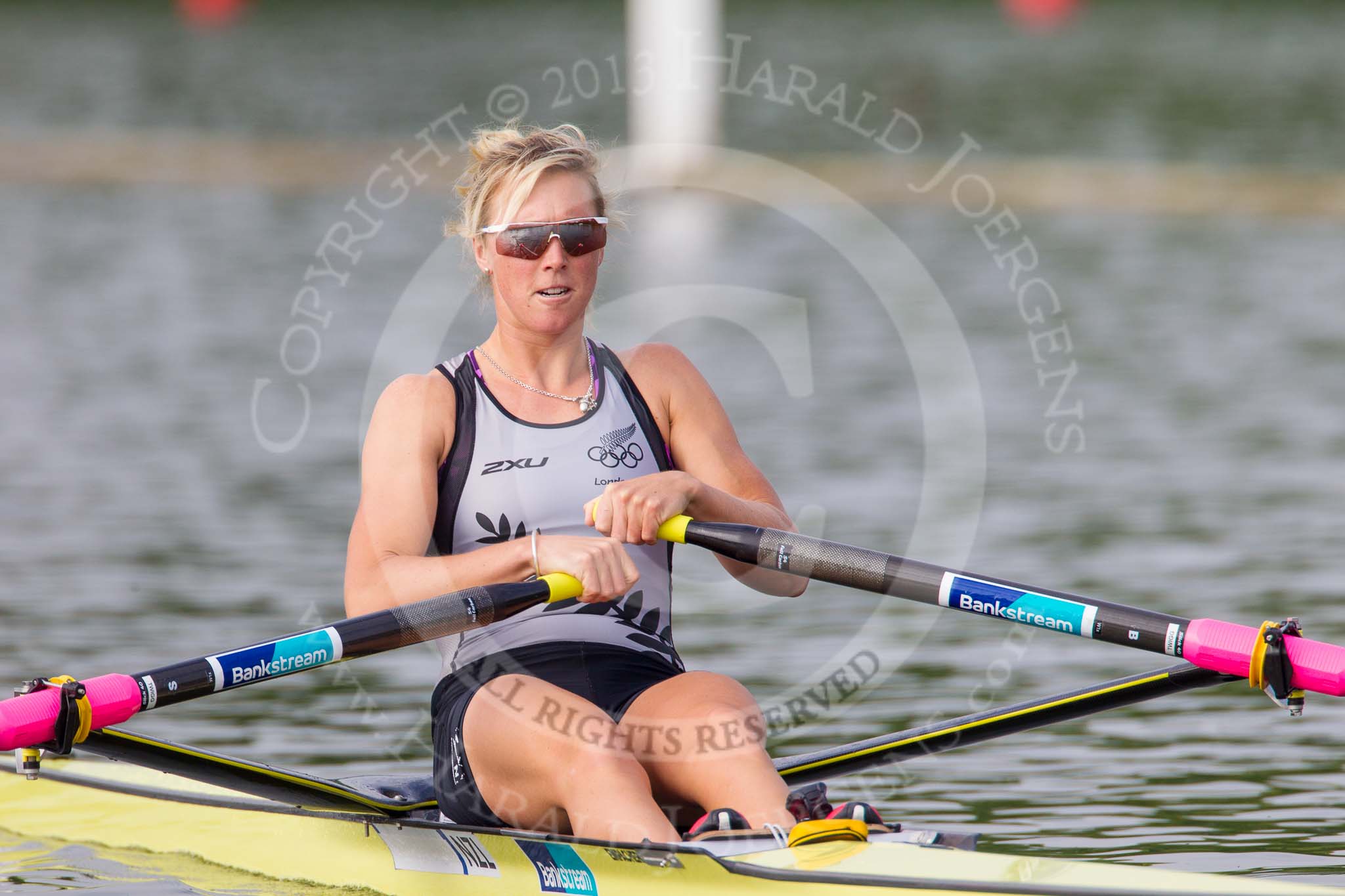 Henley Royal Regatta 2013, Saturday: Emma Twigg (Waiariki Rowing Club, New Zealand), 4th in Women's Single Sculls at the 2012 London Olympics, during a training session in the morning. Image #12, 06 July 2013 08:39 River Thames, Henley on Thames, UK