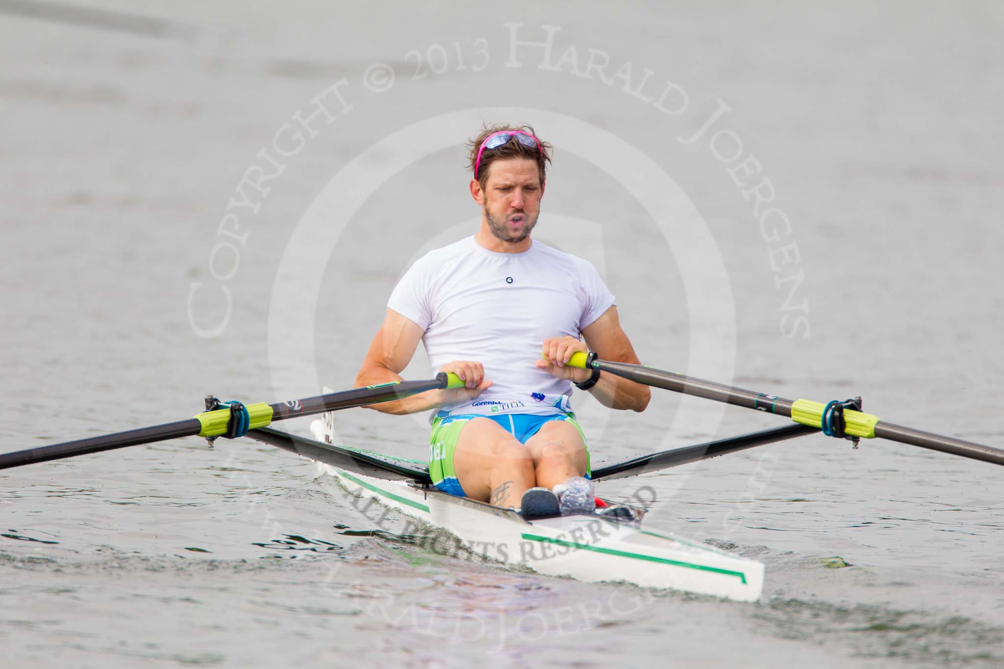 Henley Royal Regatta 2013, Saturday: Luka Špik, a Slovenian rower and Olympic gold medalist, during a training session in the morning. Image #30, 06 July 2013 08:58 River Thames, Henley on Thames, UK