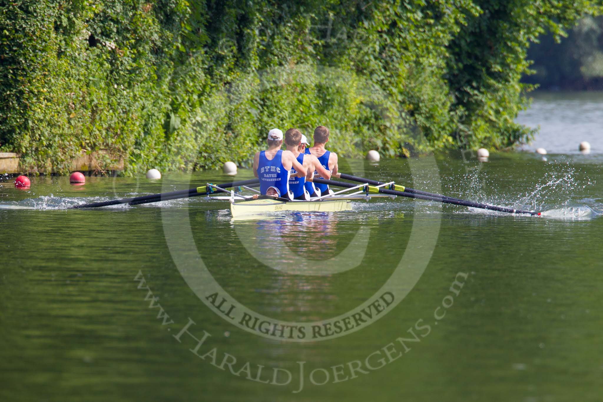 Henley Royal Regatta 2013, Saturday: The first of the Saturday races. For the Britannia Challenge Cup - RTHC Bayer Leverkusen, Germany, v Taurus Boat Club 'A', here the German coxed four. Image #64, 06 July 2013 10:00 River Thames, Henley on Thames, UK