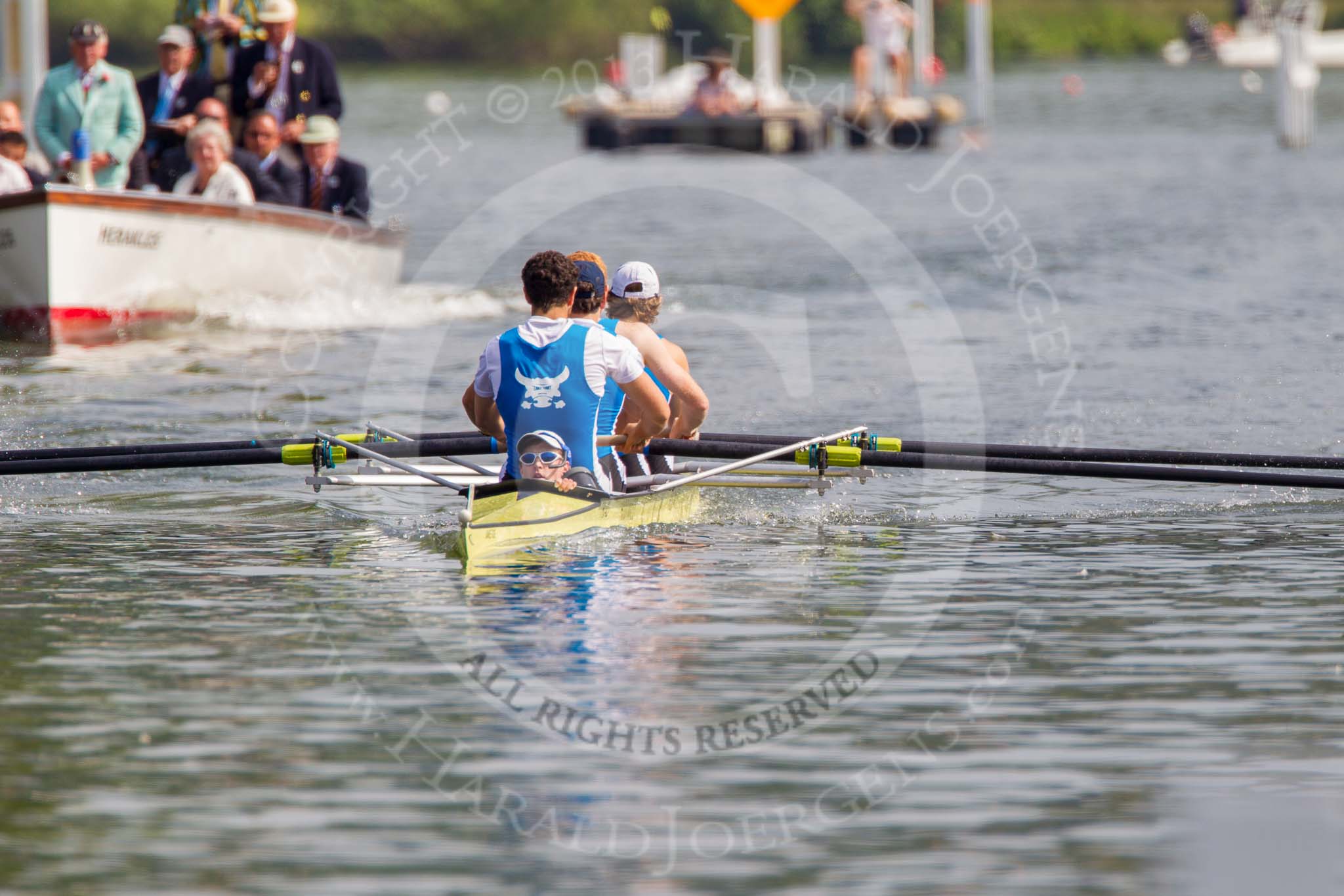 Henley Royal Regatta 2013, Saturday: The first of the Saturday races. For the Britannia Challenge Cup - RTHC Bayer Leverkusen, Germany, v Taurus Boat Club 'A', here Taurus coxed four. Image #65, 06 July 2013 10:00 River Thames, Henley on Thames, UK