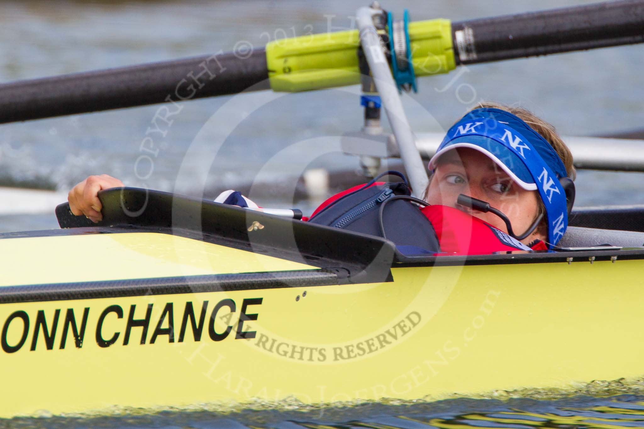 Henley Royal Regatta 2013, Saturday: The first of the Saturday races. For the Britannia Challenge Cup - RTHC Bayer Leverkusen, Germany, v Taurus Boat Club 'A', here cox C. V. Hoehn in the German boat. Image #67, 06 July 2013 10:00 River Thames, Henley on Thames, UK