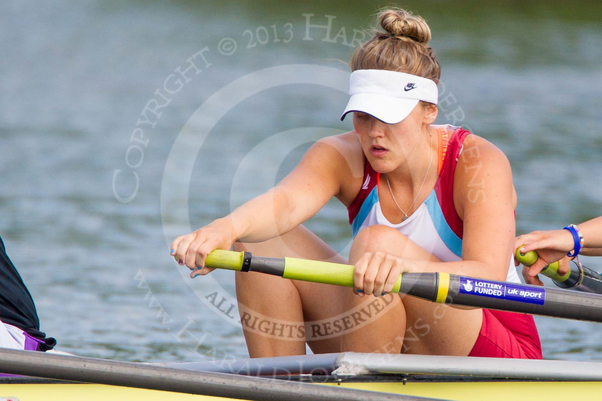 Henley Royal Regatta 2013, Saturday: On the way to the start for a Remenham Challenge Cup Race: Boat 169, Tees Rowing Club and Agecroft Rowing Club, here, in the 3 seat, J. S. Wratten. Image #88, 06 July 2013 10:08 River Thames, Henley on Thames, UK
