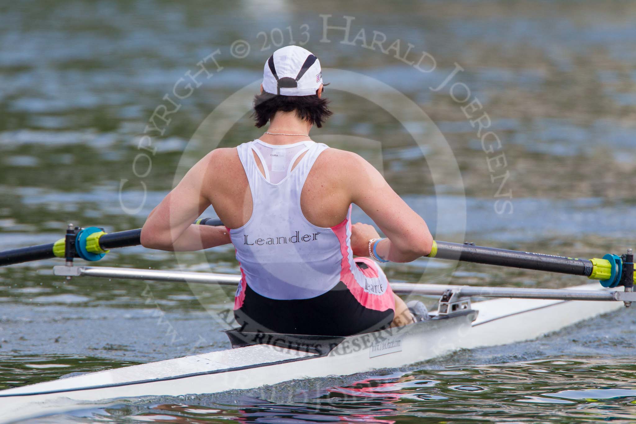 Henley Royal Regatta 2013, Saturday: Race No. 4 for the Princess Royal Challenge Cup, Miroslava Knapková (V.K. Slavia Praha, Czech Republic) v Debbie Flood, Captain of Leander Club (seen here). Image #127, 06 July 2013 10:31 River Thames, Henley on Thames, UK