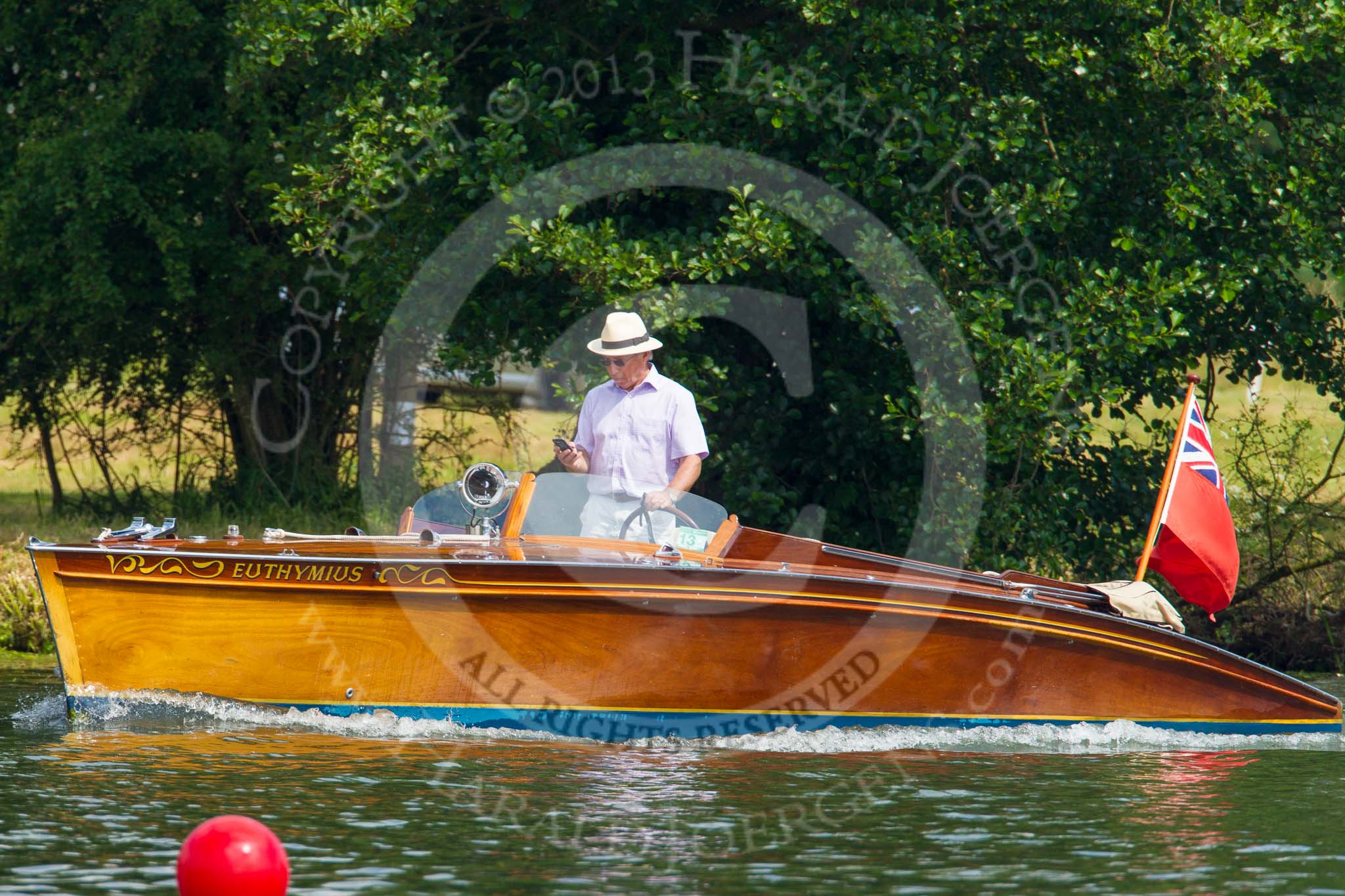 Henley Royal Regatta 2013, Saturday: Pleasure boat traffic next the the HRR race course - "Euthymius". Image #151, 06 July 2013 10:46 River Thames, Henley on Thames, UK