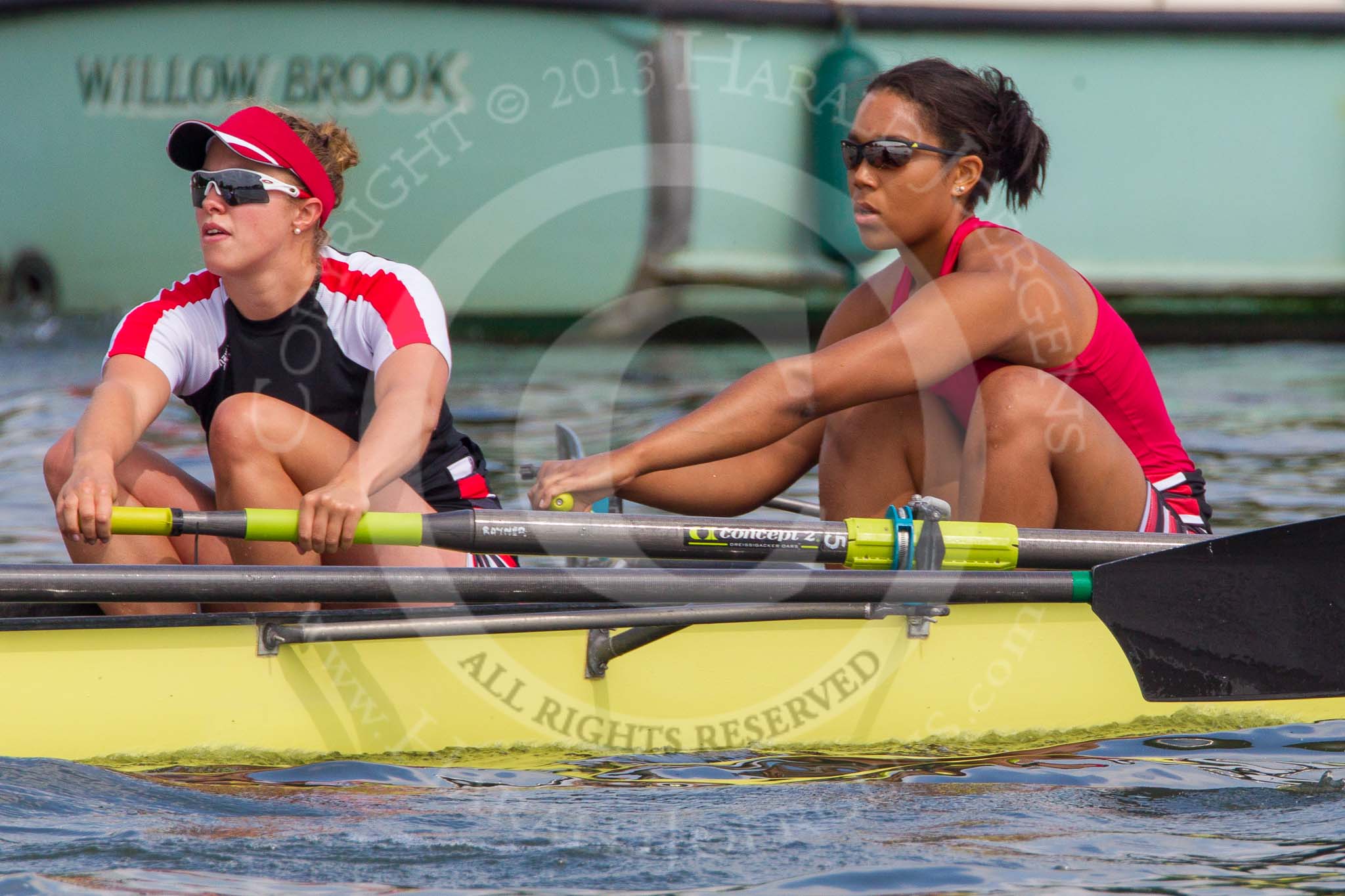 Henley Royal Regatta 2013, Saturday: On the way to the start of race No. 10 - the Thames Rowing Club eight, here D. E. O. Etiebet and C. E. R. Phillips. Image #164, 06 July 2013 11:00 River Thames, Henley on Thames, UK