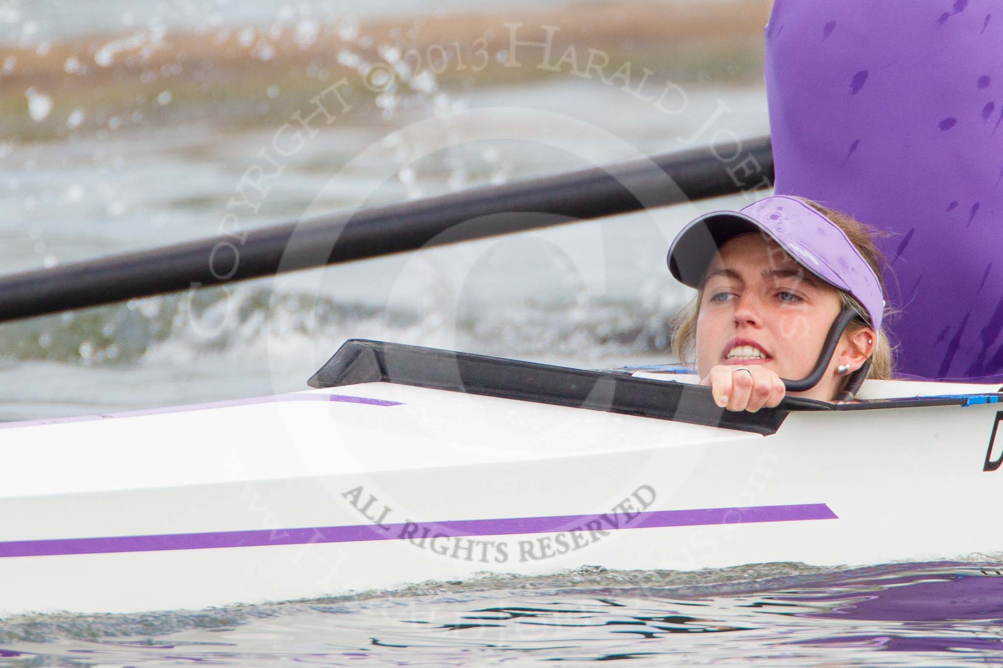 Henley Royal Regatta 2013, Saturday: Race No. 8 for the Prince Albert Challenge Cup, Durham University v Imperial College London 'A', here Durham cox C. E. Trundley. Image #180, 06 July 2013 11:11 River Thames, Henley on Thames, UK
