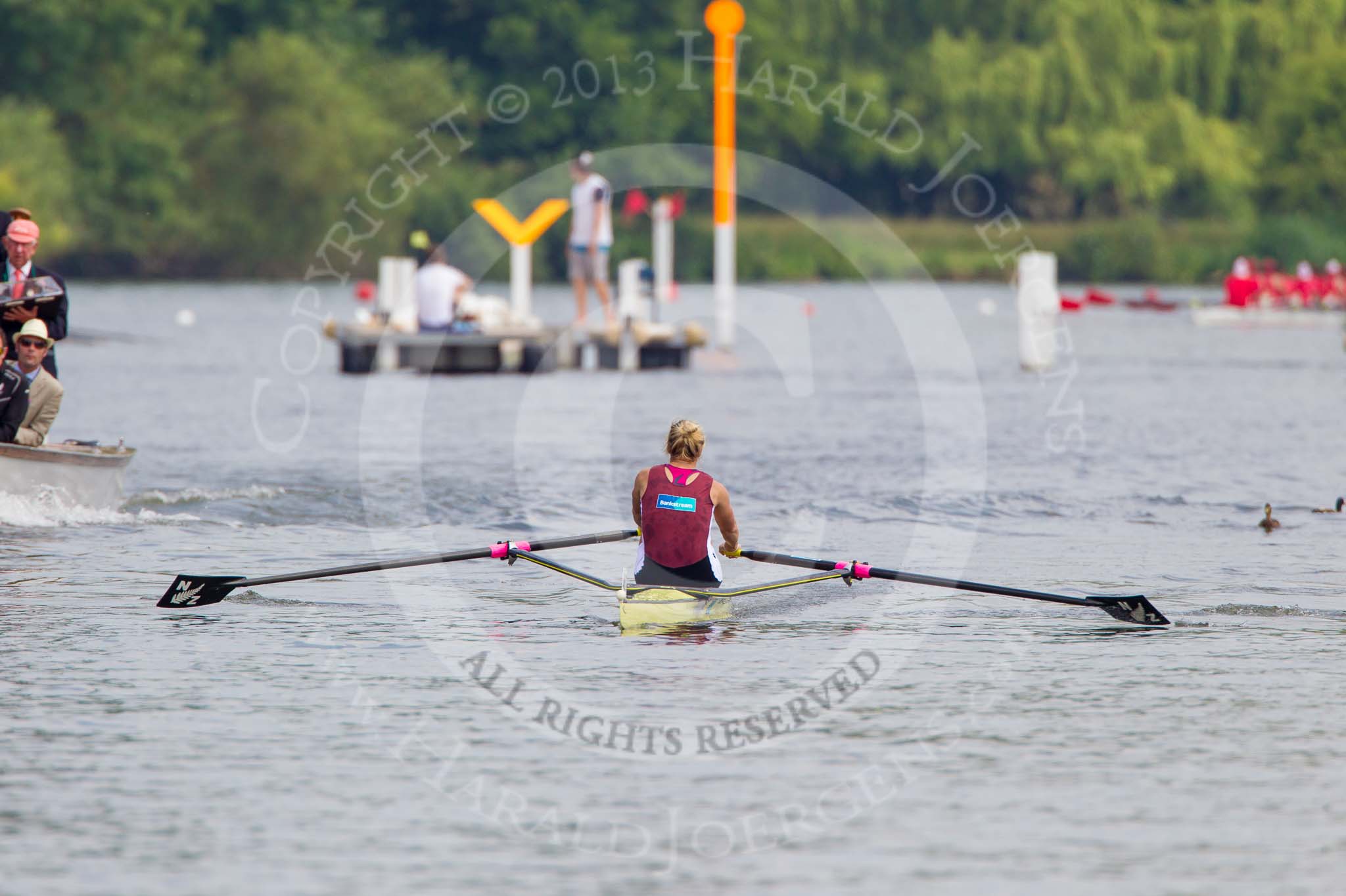 Henley Royal Regatta 2013, Saturday: Race No. 11 for the Princess Royal Challenge Cup, Victoria Thornley (Leander Club) v Emma Twigg (Waiariki Rowing Club, New Zealand), here Emma Twigg. Image #217, 06 July 2013 11:40 River Thames, Henley on Thames, UK