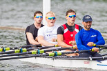 Henley Royal Regatta 2013, Saturday: The Agecroft Rowing Club and Cardiff University coxless four during a training session in the morning. Image #20, 06 July 2013 08:55 River Thames, Henley on Thames, UK