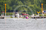 Henley Royal Regatta 2013, Saturday: Leander Club and Minerva Bath Rowing Club during a training session in the morning: A practice start from the stake boat. Image #37, 06 July 2013 09:10 River Thames, Henley on Thames, UK