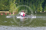Henley Royal Regatta 2013, Saturday: Race No. 13 for the Double Sculls Challenge Cup, Oxford Brookes University and Leander Club (white boat) v London Rowing Club and Leander Club (yellow boat). Image #257, 06 July 2013 12:02 River Thames, Henley on Thames, UK