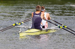 Henley Royal Regatta 2013, Saturday: Race No. 13 for the Double Sculls Challenge Cup, Oxford Brookes University and Leander Club (white boat) v London Rowing Club and Leander Club (yellow boat). Image #264, 06 July 2013 12:02 River Thames, Henley on Thames, UK
