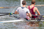 Henley Royal Regatta 2013, Saturday: Race No. 13 for the Double Sculls Challenge Cup, Oxford Brookes University and Leander Club (white boat) v London Rowing Club and Leander Club (yellow boat). Image #266, 06 July 2013 12:02 River Thames, Henley on Thames, UK