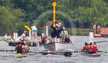 Henley Royal Regatta 2013, Saturday: Race No. 15 for the Visitors' Challenge Cup, Thames Rowing Club v Harvard University 'B'. Umpire Sir Matthew Pinsent red-flags the race after a clash at the start. Image #294, 06 July 2013 12:20 River Thames, Henley on Thames, UK