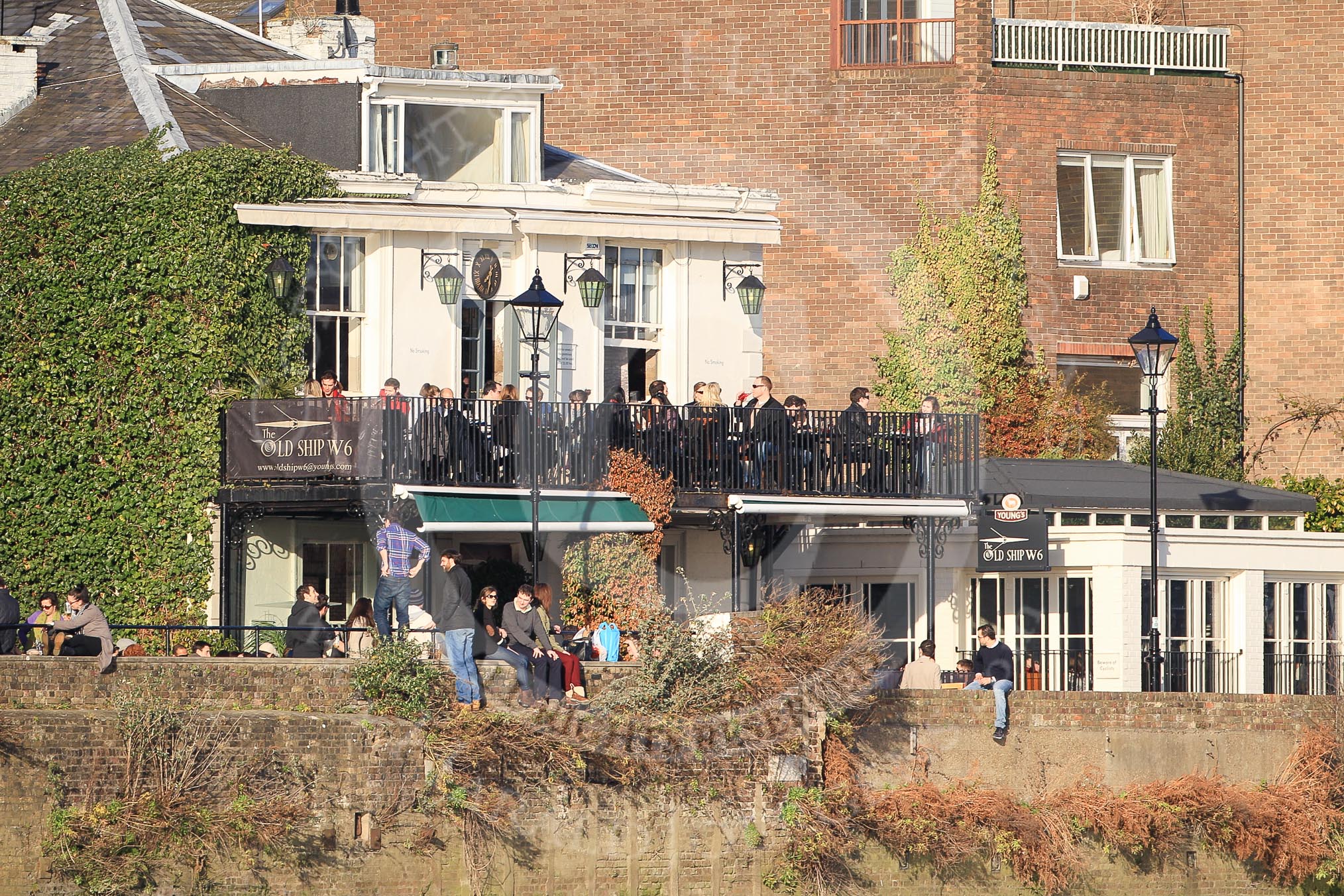 The Boat Race season 2012 - fixture OUBC vs German U23: The Old Ship Pub W6 on the Middlesex side of the race course..
River Thames between Putney and Mortlake,
London,

United Kingdom,
on 26 February 2012 at 15:40, image #80