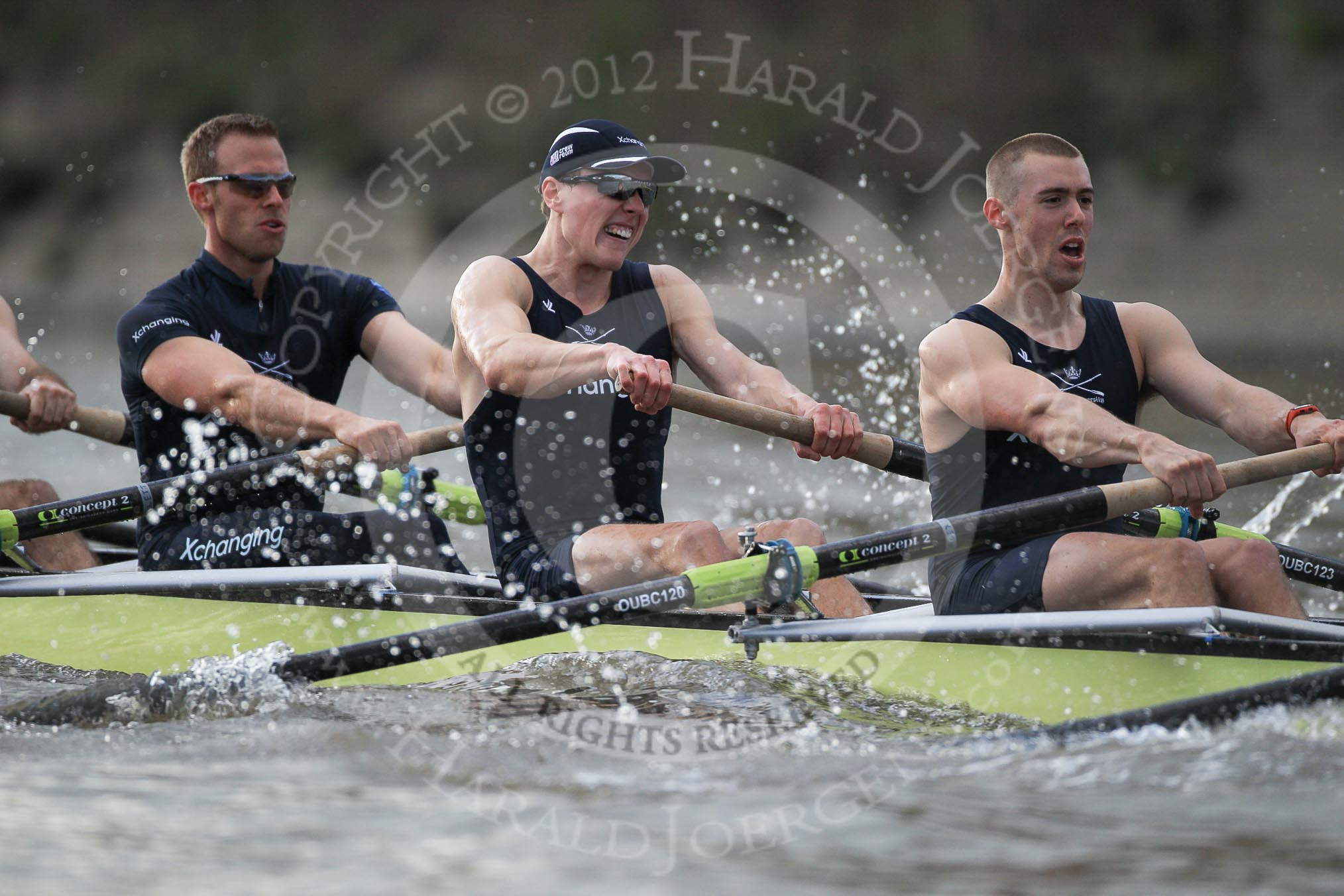 Photo 1202261552241D49233HaraldJoergens The Boat Race season 2012 - fixture OUBC vs German U23: The Oxford Blue Boat about to win the second race - Dr. Hanno Wienhausen, Karl Hudspith, and Alex Davidson..
River Thames between Putney and Mortlake,
London,
United Kingdom,
on 26 February 2012 at 15:52, image #103
