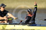 The Boat Race season 2012 - fixture OUBC vs German U23: The Oxford Blue Boat just before the start - cox Zoe de Toledo, stern Roel Haen..
River Thames between Putney and Mortlake,
London,

United Kingdom,
on 26 February 2012 at 15:25, image #41