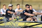 The Boat Race season 2012 - fixture OUBC vs German U23: The Oxford Blue Boat - bow Dr. Alexander Woods and Geordie MacLeod, behind, in the German U23 boat, bow Maximilian Johanning, Rene Stüven, and Robin Ponte..
River Thames between Putney and Mortlake,
London,

United Kingdom,
on 26 February 2012 at 15:28, image #59