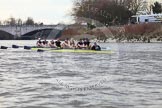 The Boat Race season 2012 - fixture OUBC vs German U23: Oxford Blue Boat after winning the second race from Chiswick Eyot to The Boat Race finish at Mortlake. In the background Chiswick Bridge..
River Thames between Putney and Mortlake,
London,

United Kingdom,
on 26 February 2012 at 15:53, image #105